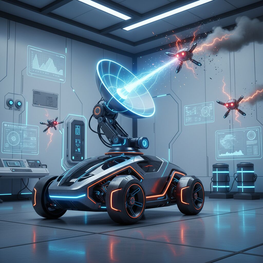 Autonomes Fahrzeug grillt Drohnen mit Mikrowellen